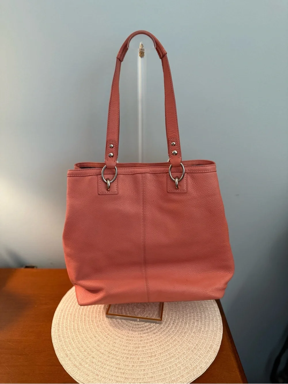 Coach Pebbled Leather Shoulder Bag in Coral Pink